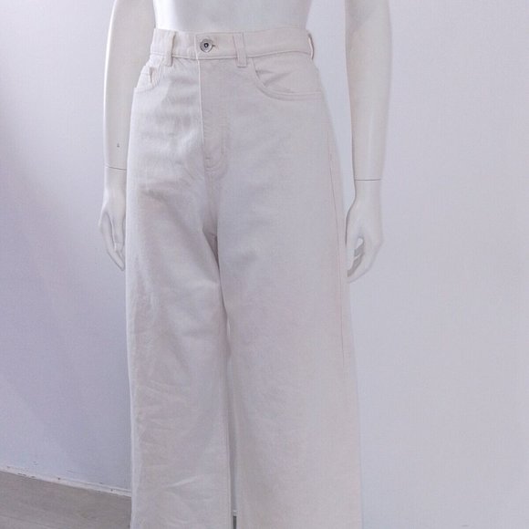 COS (25) Flared Jeans Size UK 8 10 EU 36 38 Cream Ecru Low-Rise Full-Length - Picture 7 of 9